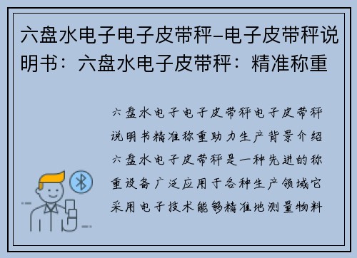 六盘水电子电子皮带秤-电子皮带秤说明书：六盘水电子皮带秤：精准称重，助力生产